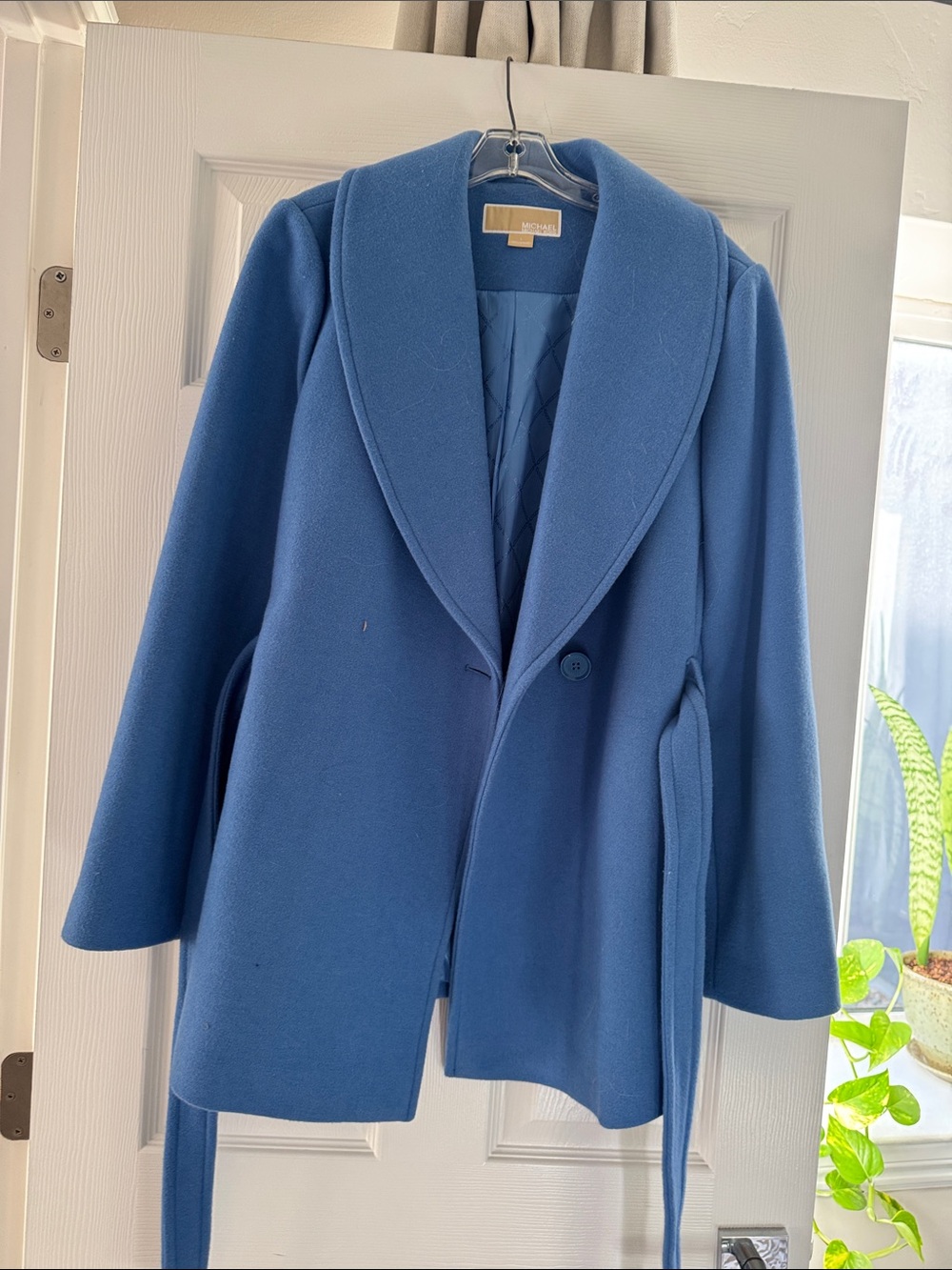Michael Kors Cornflower Blue Shawl-Collar Pea Coat